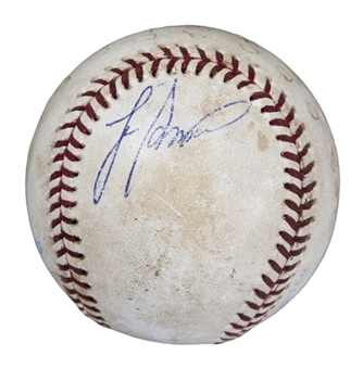 1994 Lee Smith Game Used/Signed Career Save #410 Baseball Used on 04/23/94 (Smith LOA)